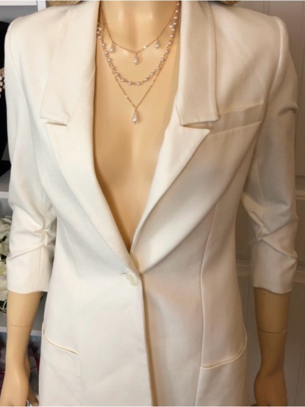 Boston Proper Cream Open-Front Blazer